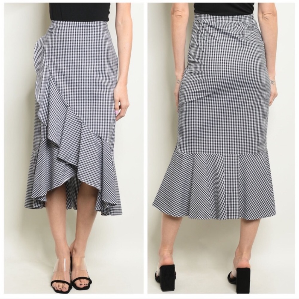 LAST (S) Gingham ruffle midi skirt - Picture 3 of 4